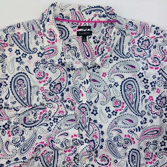 Talbots Non-Iron Button Up Shirt Women's Size 16 Paisley Print 3/4 Sleeves NWOT - Picture 1 of 9